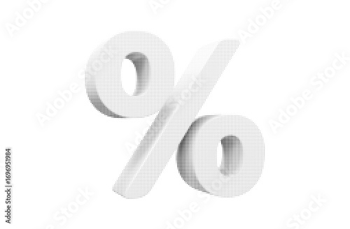 3d sign percent discount on isolated background. Voucher gift.  Black and white colors. Vector illustration.
