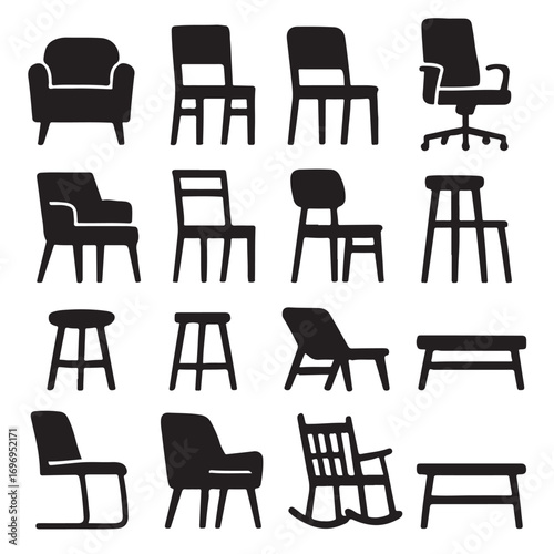 Collection of black chair and stool silhouettes furniture