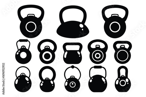 Assorted Kettlebell Vector Silhouettes Fitness Weightlifting Equipment for Gym Workouts and Exercise Designs