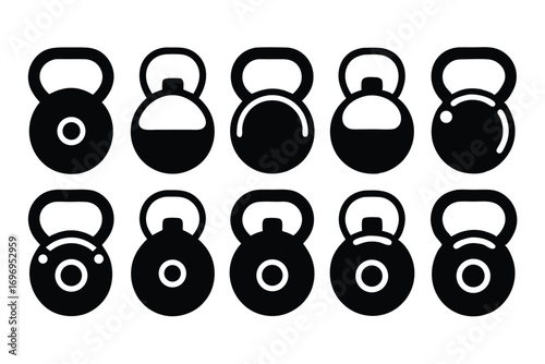 Kettlebell Vector Icons Simple Silhouette Designs of Fitness Weights for Strength Training and Exercise