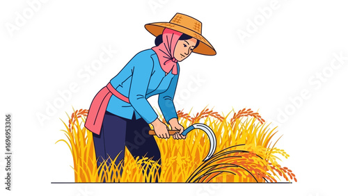 Harvesting Time: A dedicated worker, adorned in traditional attire, engages in the age-old practice of crop harvesting, capturing a moment of rural life and the essence of hard work.