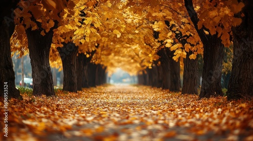 Autumn pathway golden trees