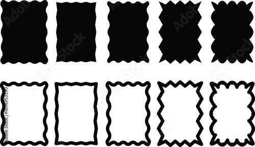 rectangular frames with scallop edges set, rectangular shapes with squiggly borders,Zig zag wavy edge rectangle frame or border shapes illustration.
