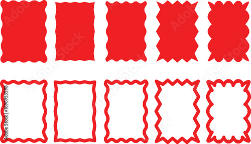 frames zigzag edge shapes, Geometric zig zag wavy labels, rectangular shapes with squiggly borders, Stamp or letter mark frames for greeting cards,
