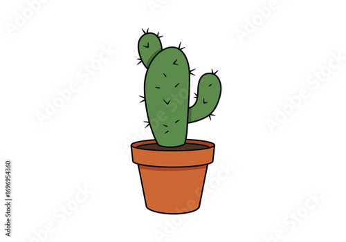 Simple Cartoon Potted Cactus Plant Illustration.