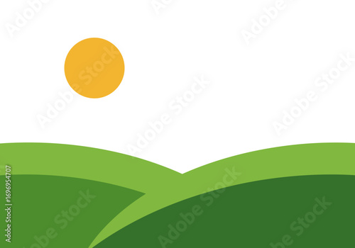 Peaceful Rolling Green Hills Under Sunny Sky.