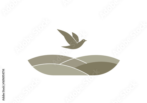 Peaceful Landscape with a Bird in Flight.