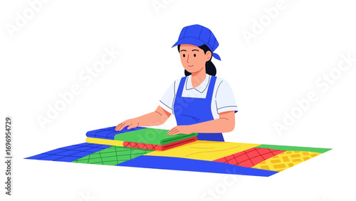 Woman in Cleaning Uniform: A focused woman, dressed in a cleaning uniform, meticulously cleans a surface with professional determination and efficiency.