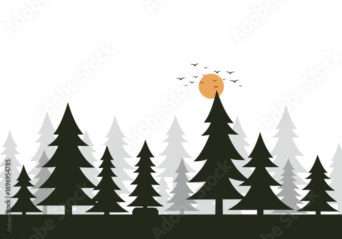 Majestic Forest Silhouette at Sunset.