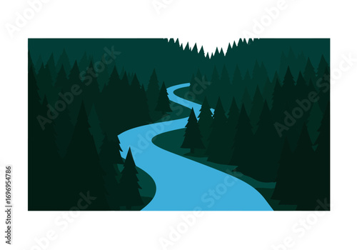 Peaceful River Winding Through a Forest.