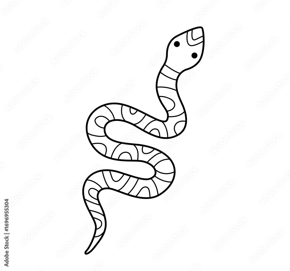 Fototapeta premium Snake cartoon character. Coloring book element. Outline contour vector isolated illustration.