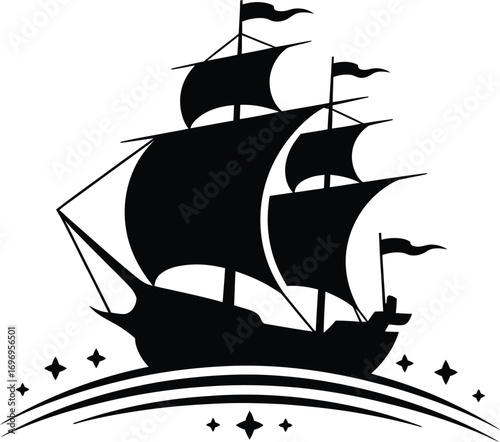 Silhouette of a majestic sailing ship navigating starry seas maritime adventure icon