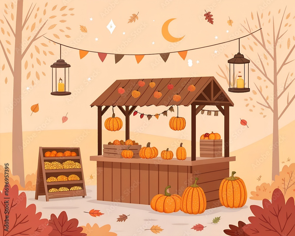 Obraz premium Glowing Crystal Ball with Pumpkins