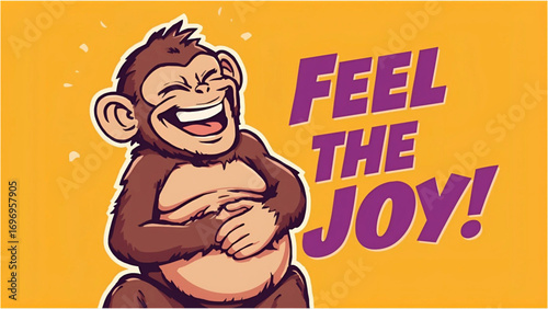 Joyful Chimpanzee Cartoon Illustration:  Happy, Hilarious, and Full of Delightful Energy for Positive Branding.