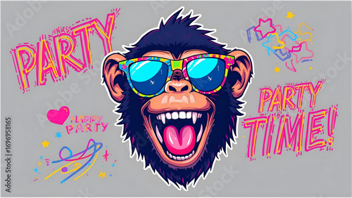 Groovy Chimpanzee Party Animal: Vibrant Vector Illustration, Fun Festive Mood