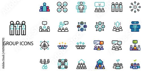Group simple concept 24 color icons set .Vector illustration.
