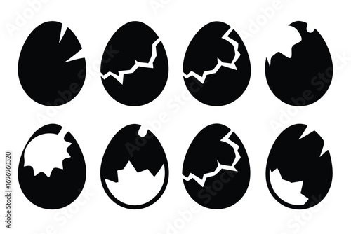 Black Egg Hatching Sequence Vector Art Displaying Cracking and Breaking Shell Stages