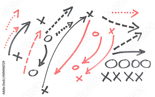 Foto Hand draw strategy game plan for football, basketball, handball, sketched black