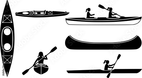 Kayak silhouettes, Canoe silhouette, Woman kayaking silhouette, Kayaking silhouette, Kayak SVG, Kayak vector set