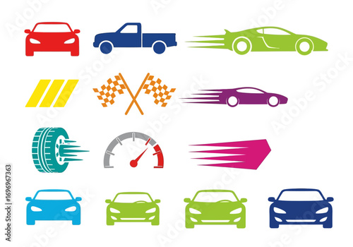 Automotive vector set cars racing speed icons design elements