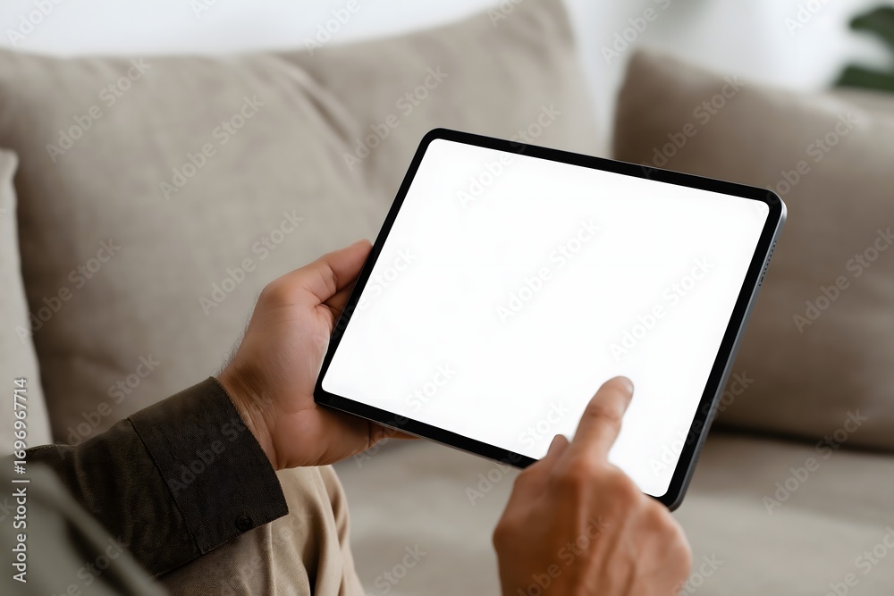 Naklejka premium man using modern digital tablet mockup with blank screen 