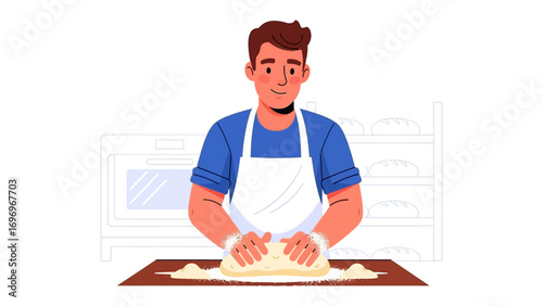 Artisan's Culinary Passion: An illustration captures a moment of pure baking expertise, with a dedicated individual kneading dough. Experience the skill of the artisan.