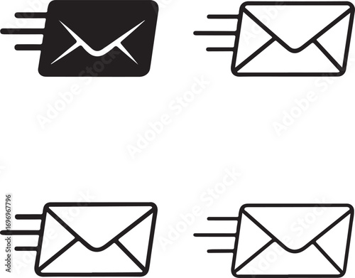 Isolated black mail icons, fast delivery vector icons, express post logistics design, minimal outline mail icons, editable black silhouette shipping elements