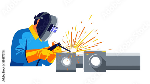 Precision in Sparks: A skilled welder, shielded and focused, directs a welding torch, forging a connection between metal structures. The sparks fly as expertise shapes the steel.