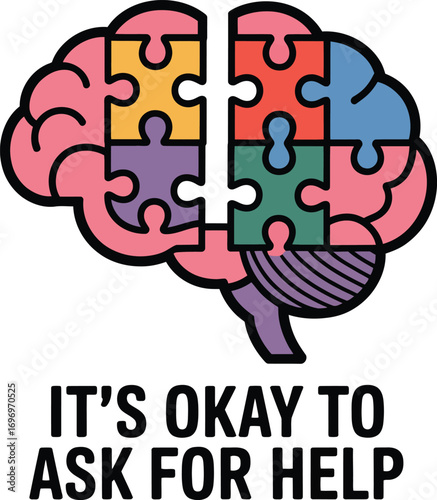Brain puzzle with it's okay to ask for help message mental health awareness
