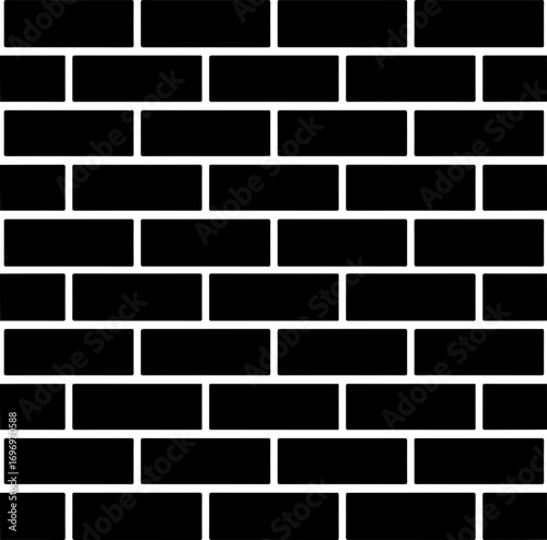 Black brick wall pattern with white grout, structured in a repeating horizontal layout.