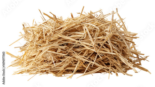A pile of light brown straw isolated on black background