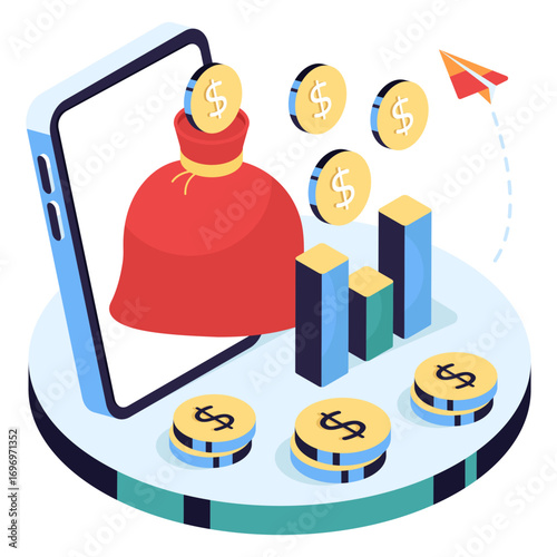 A colored design illustration of mobile financial analytics