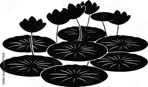 Water Lily Pad Cluster Silhouette Art | Water Lily Pads Vector Illustration