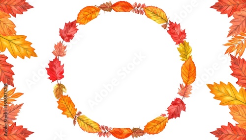 Autumn leaves wreath on white background