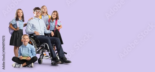 Male teacher in wheelchair ...