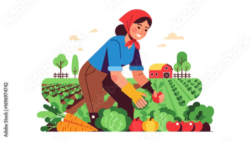 Cultivating the Harvest: A dedicated farmer tends to a vibrant crop of fresh, organic vegetables, showcasing the beauty of farm life and sustainable agriculture.