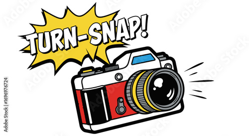 Retro Cartoon Camera with Action Words