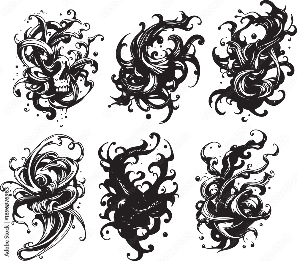 Fototapeta premium Vector set black ink brush stroke. Hand drawn vector illustration 