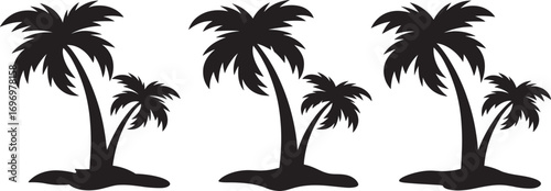 Tropical Palm and Coconut Leaf Silhouette Vector with Beach and Jungle Elements