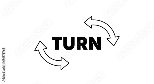 Black "TURN" Text with Two Arrows Symbol