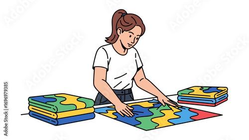 Puzzling the Pieces: A young woman meticulously works on assembling a colorful jigsaw puzzle, fostering concentration, and embracing patience.