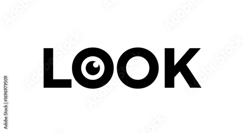 "LOOK" Wordmark with Eye Symbol, Black and White Design