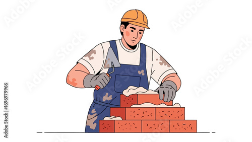 Bricklayer at Work: A skilled bricklayer meticulously places bricks, constructing a sturdy foundation for the future, epitomizing craftsmanship and dedication. 