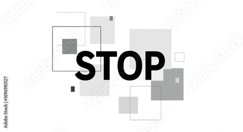 Bold "STOP" Typography with Geometric Shapes in Black and Gray