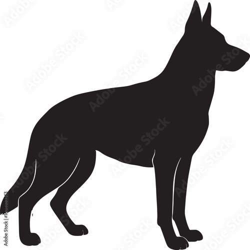 Vector silhouette illustration of a black dog or wolf on a white background