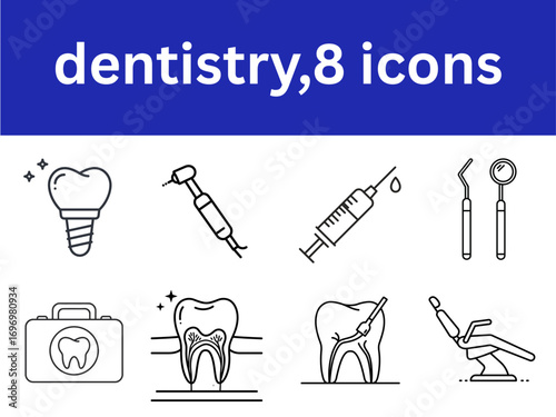 Dentistry icons set featuring tools and dental imagery in flat style  