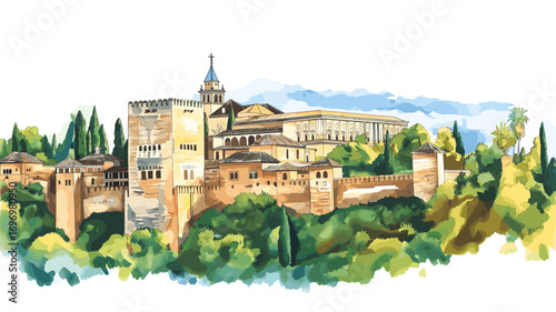Alhambra. Alhambra watercolor vector illustration