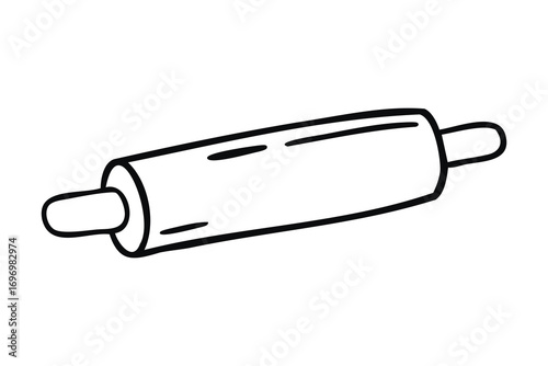 Rolling pin line art outline, monochrome hand drawn.