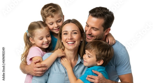 Wallpaper Mural Smiling family embracing on white background Torontodigital.ca