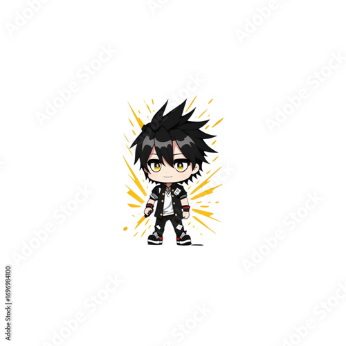 Chibi boy with black hair and glowing aura